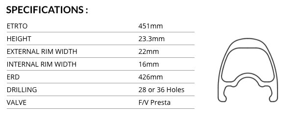 Ikon Carbon 20" Rim 451X22MM 28H With Brake Surface