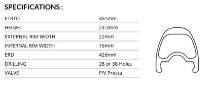 Ikon Carbon 20" Rim 451X22MM 28H No Brake Surface